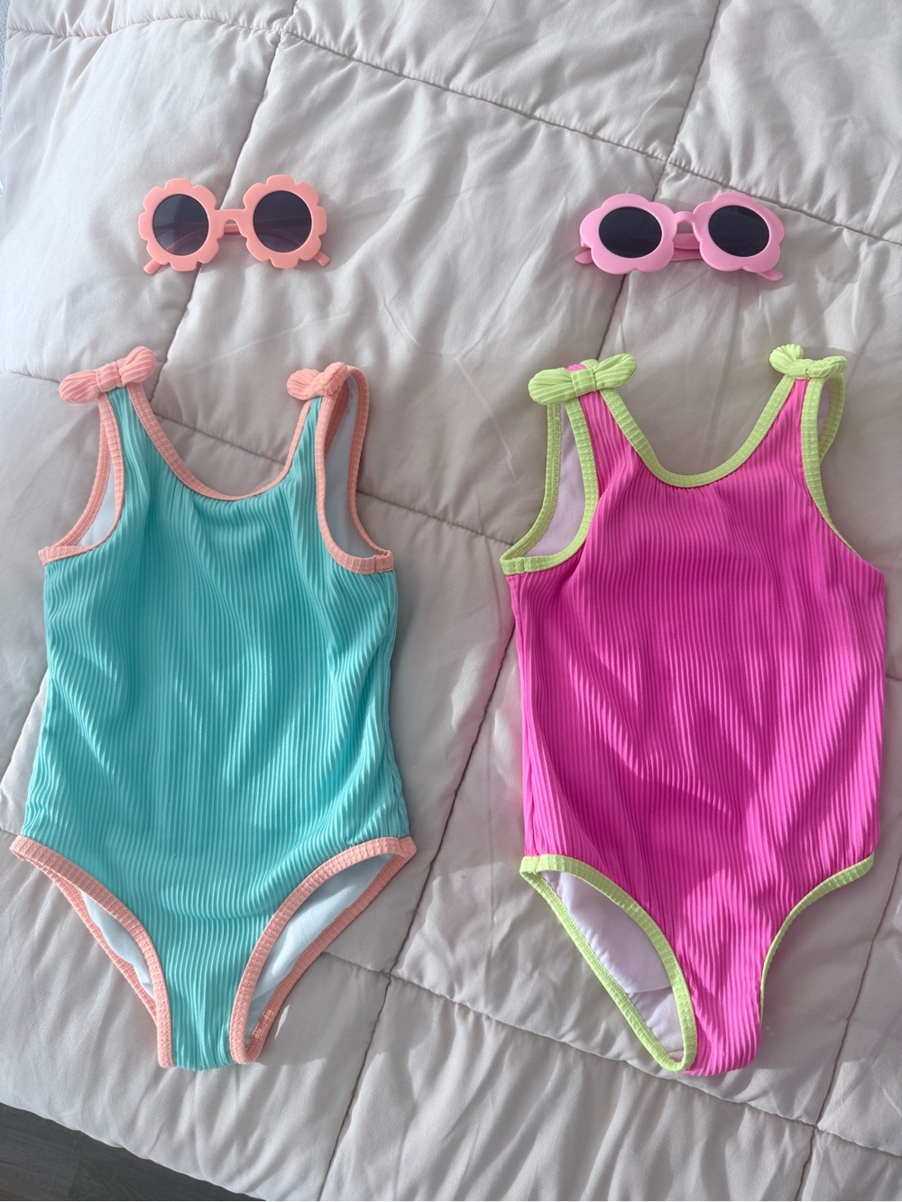 Cat & Jack Kids One-Piece Swimsuits in Aqua & Hot Pink